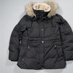 Lauren Ralph Lauren Jacket Womens Medium Black Down Filled Faux Fur Sherpa Hood